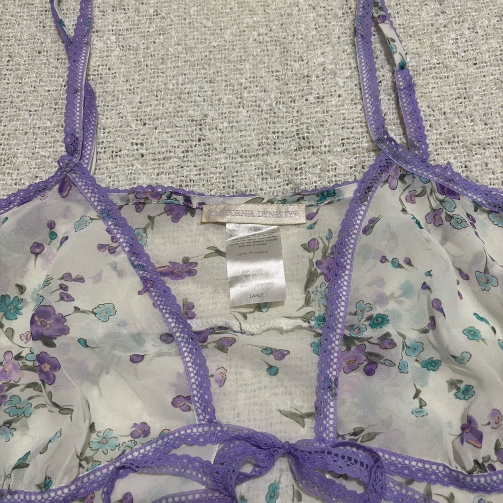 vintage california dynasty lingerie 80s babydoll purple floral fairy romantic - Picture 4 of 7